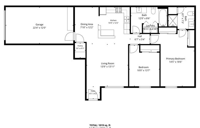 2 beds, 2 baths, 975 sqft, $1,299, Unit N104
