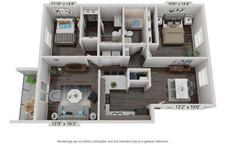 2 beds, 2 baths, 1,345 sqft, $1,415