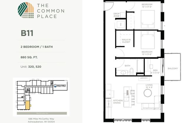 2 beds, 1 bath, 881 sqft, $1,700, Unit 320