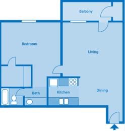 1 bed, 1 bath, 604 sqft, $857