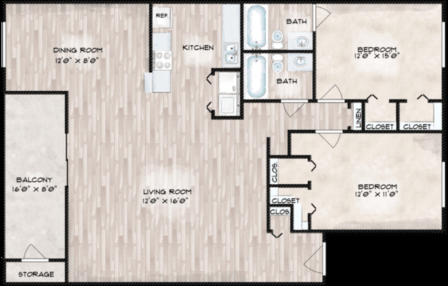 2 beds, 2 baths, 1,364 sqft, $1,370