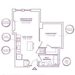 1 bed, 1 bath, 604 sqft, $2,541