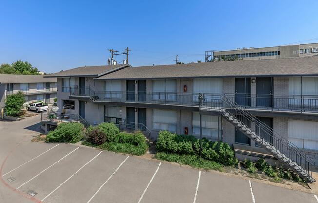 a small house in a parking lot