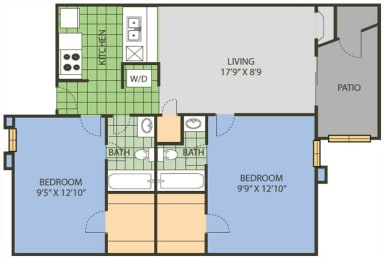 2 beds, 2 baths, 835 sqft, $1,355