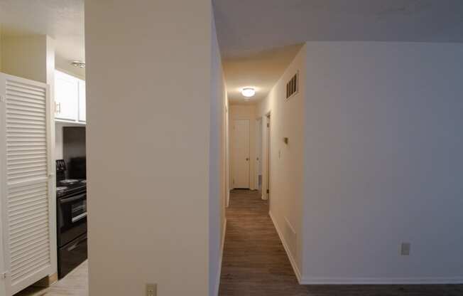 This is a photo of the hallway in a 849 square foot 2 bedroom, 2 bath apartment at Park Lane Apartments in Cincinnati, OH.