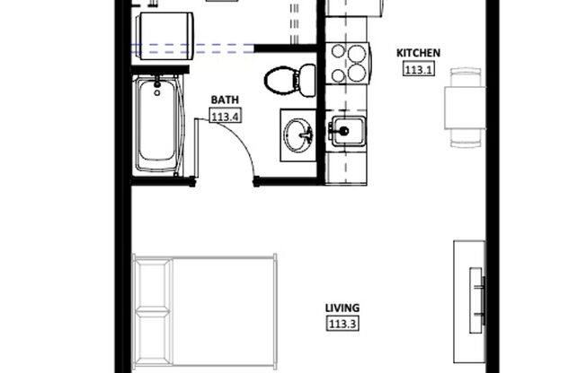 Studio, 1 bath, 416 sqft, $1,395, Unit 302
