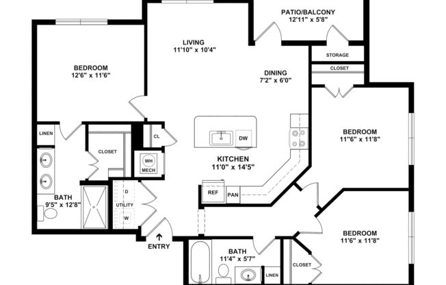 3 beds, 2 baths, 1,164 sqft, $2,250