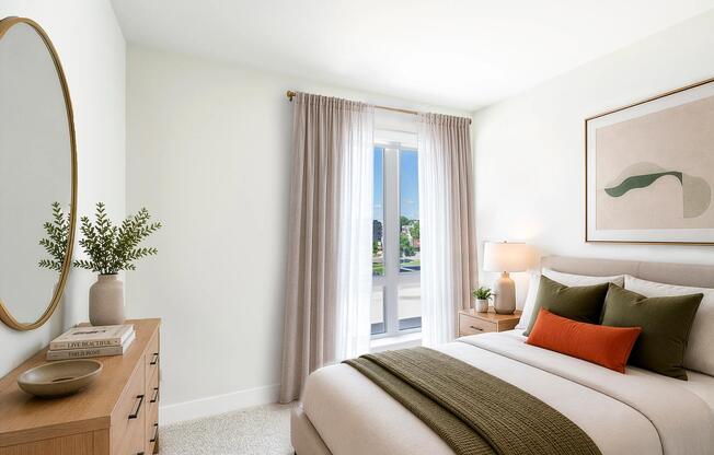 Primary bedroom with expansive windows that bring in natural light and DC views.