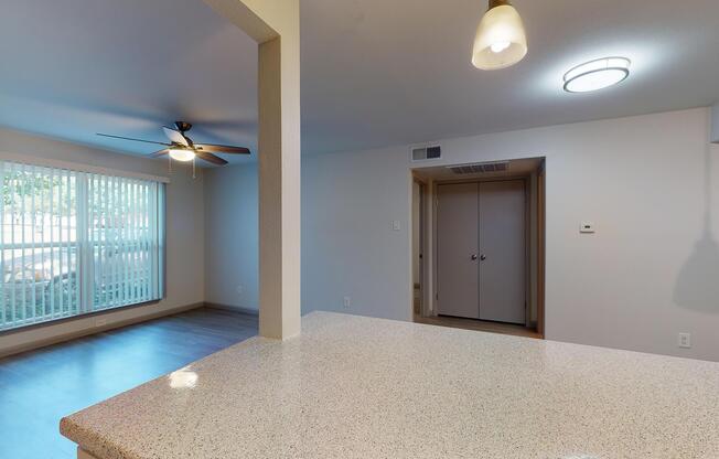 an island in the middle of a room