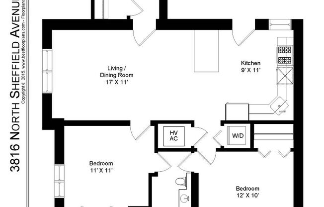 2 beds, 1 bath, 854 sqft, $2,495, Unit 3816S-G