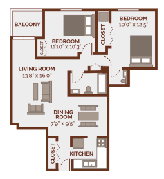 2 beds, 1.5 baths, 825 sqft, $1,335