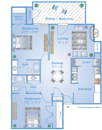 2 beds, 2 baths, 1,072 sqft, $1,664