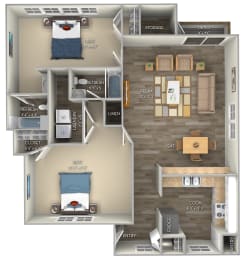 1200 Square Feet Furnished 2 Bedroom Floor Plan Unit at Hunter's Ridge Apartments in Fayetteville, NC