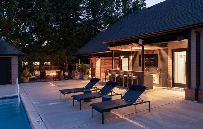 Pool seating at dusk