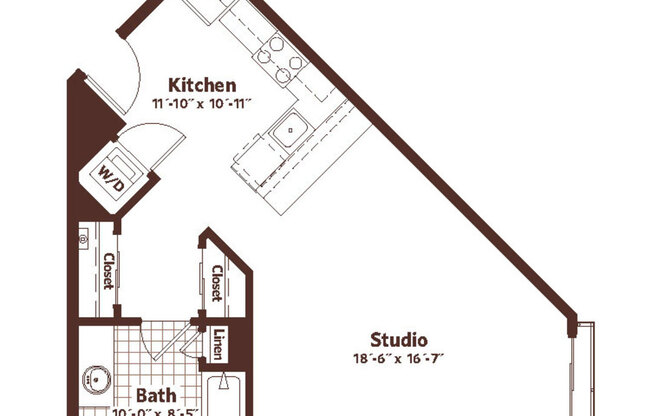 Studio, 1 bath, 598 sqft, $2,150