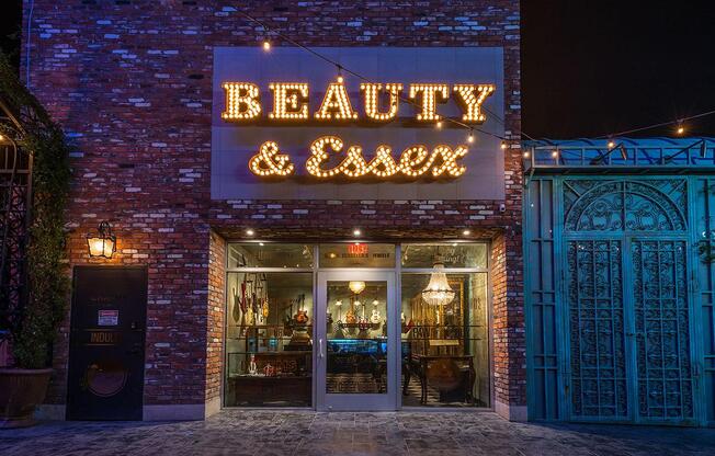 a store front at night