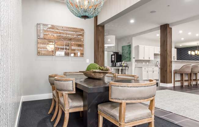 table and chairs in clubhouse