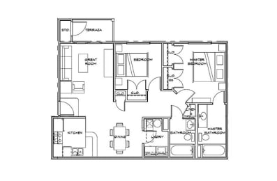 2 beds, 2 baths, 961 sqft, $1,100