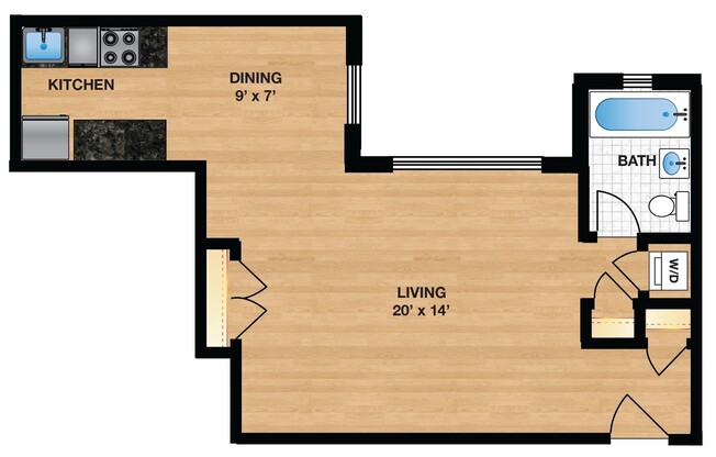 Studio, 1 bath, 487 sqft, $2,225, Unit 202