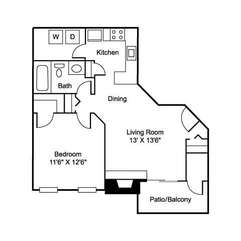 1 bed, 1 bath, 638 sqft, $950