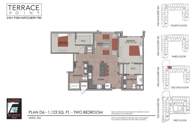2 beds, 2 baths, 1,123 sqft, $2,180, Unit 232