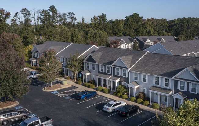 an aerial view of Ansley at Town Center town homes for rent in Evans GA