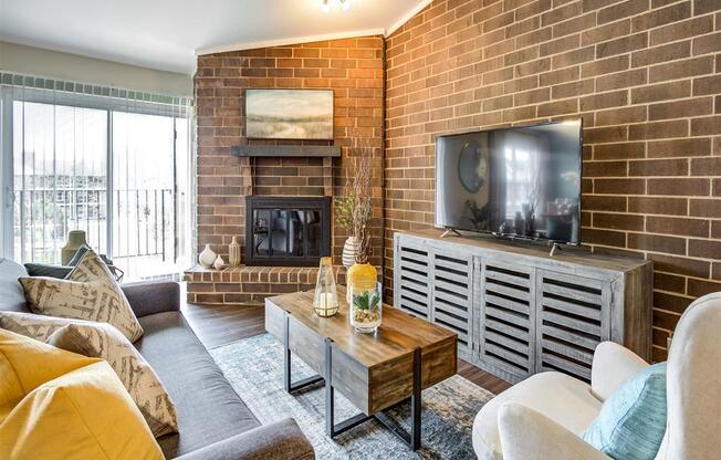 Living Room With Brick Design Interior