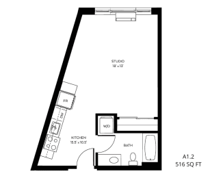 Studio, 1 bath, 516 sqft, $1,475