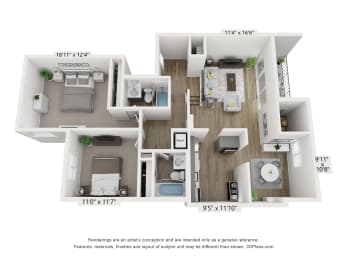2 beds, 2 baths, 1,060 sqft, $1,671