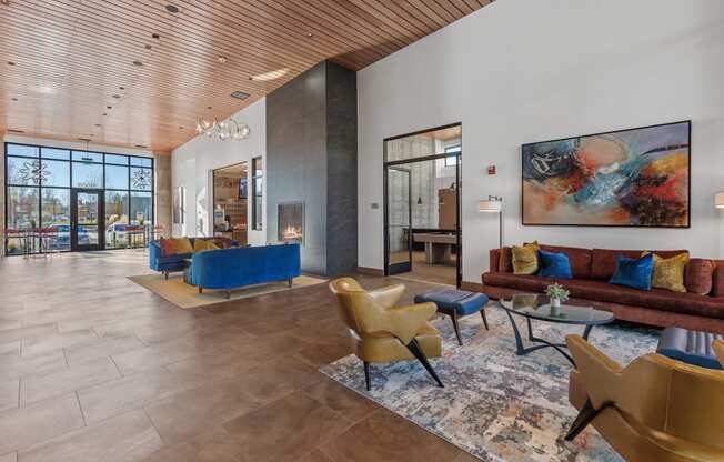 a view of the lobby at the bradley braddock road station apartments