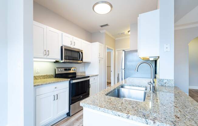 Drum hill one bedroom kitchen with granite counters and stainless appliances