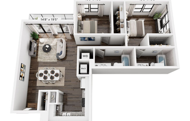2 beds, 2 baths, 1,015 sqft, $2,349