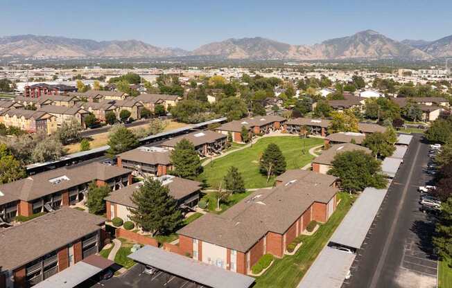 an aerial view of a neighborhood of houses in a suburban area