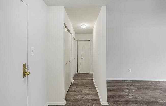 Hallway with spacious closets for extra storage at Trillium in Fairfax, VA