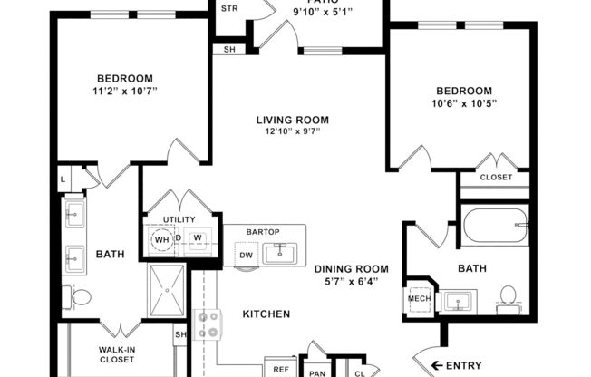 2 beds, 2 baths, 950 sqft, $1,359