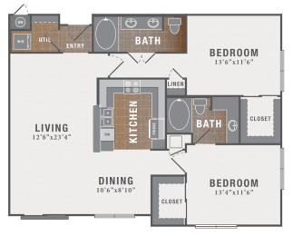 2 beds, 2 baths, 1,215 sqft, $1,906