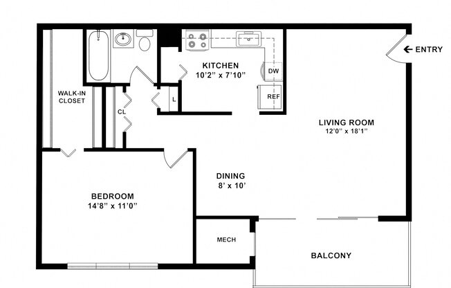 1 bed, 1 bath, 722 sqft, $1,505