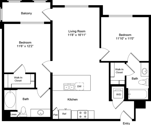 2 beds, 2 baths, 970 sqft, $3,383, Unit 2372