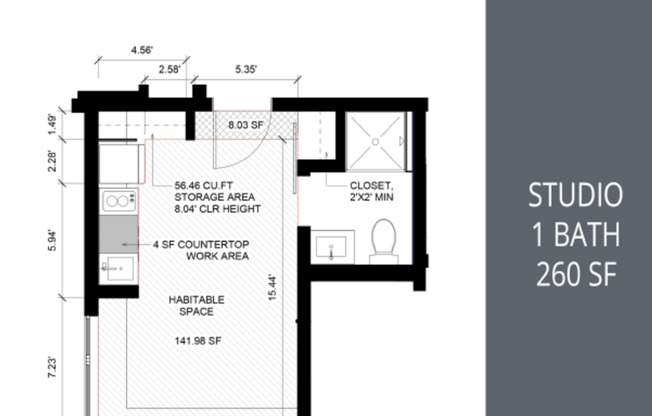 Studio, 1 bath, 259 sqft, $1,295, Unit 302