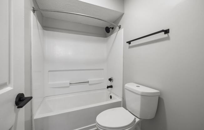 a bathroom with a toilet and a bath tub