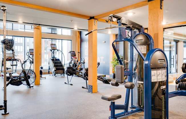 a gym with a lot of exercise equipment