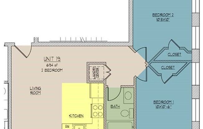 2 beds, 1 bath, 694 sqft, $1,295, Unit Apt #19