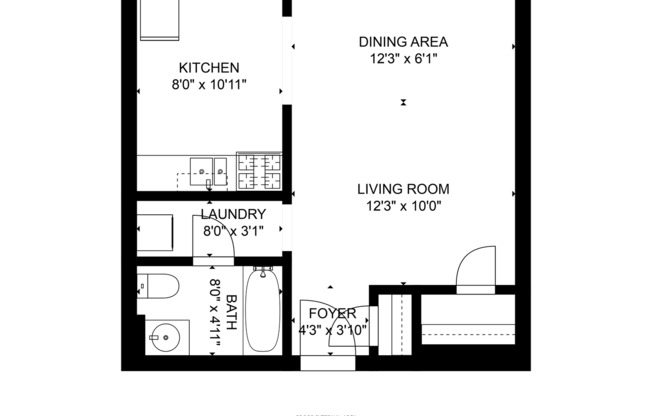 Studio, 1 bath, 413 sqft, $787, Unit 205