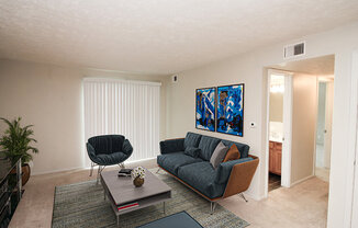 a living room with a couch and a coffee table