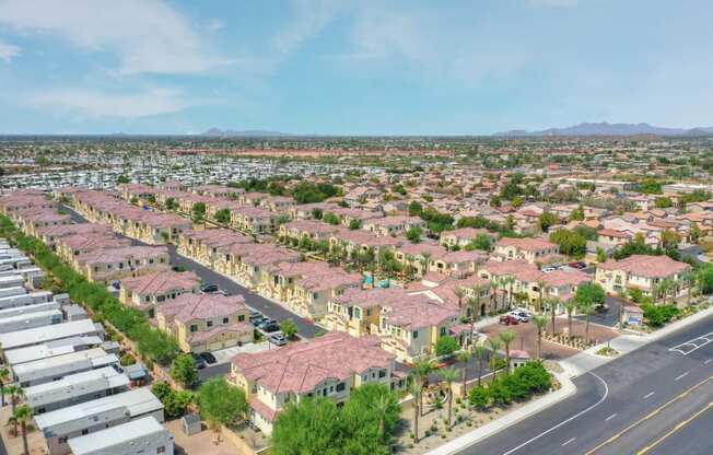Drone view of Bella Victoria Apartment Homes in Mesa Arizona January 2021