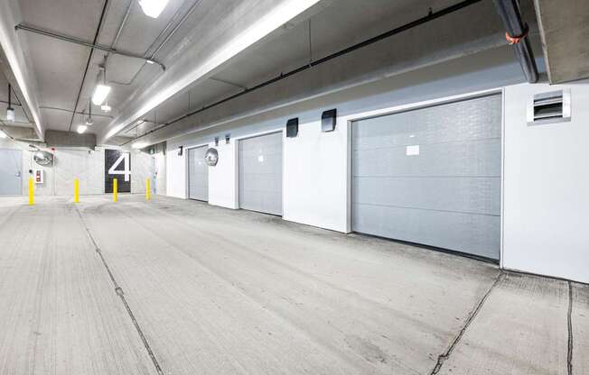 A long hallway with a number 4 on the wall.