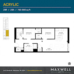 2 beds, 2 baths, 793 sqft, $1,539