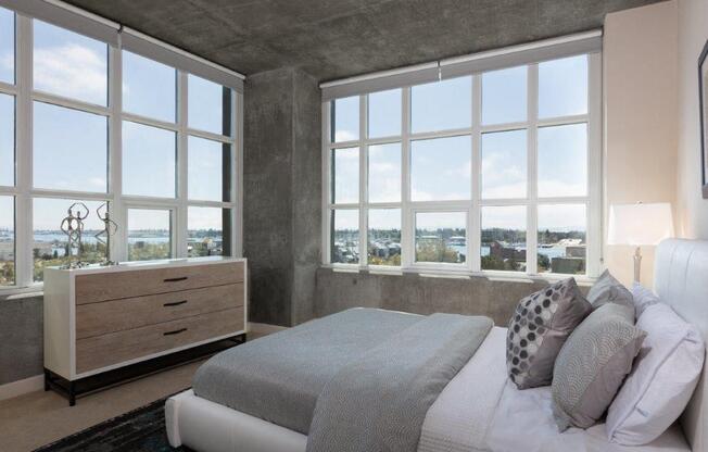 Bedroom with large windows