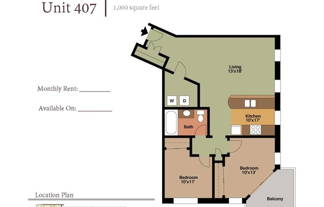 2 beds, 1 bath, 1,000 sqft, $2,240, Unit 407