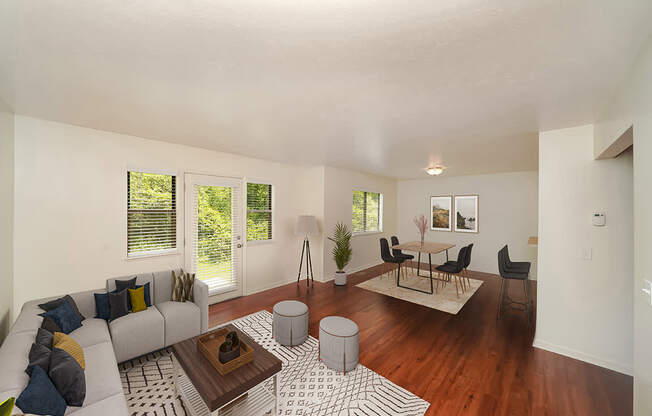 Vinyl plank flooring in living room at Foxwood and The Hermitage, Portage, Michigan